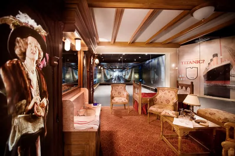 SS Nomadic deck and funnel beside the Belfast Titanic Experience